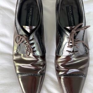 Dolce & Gabbana Men's Patent Leather Shiny Brown with black trim Oxfords